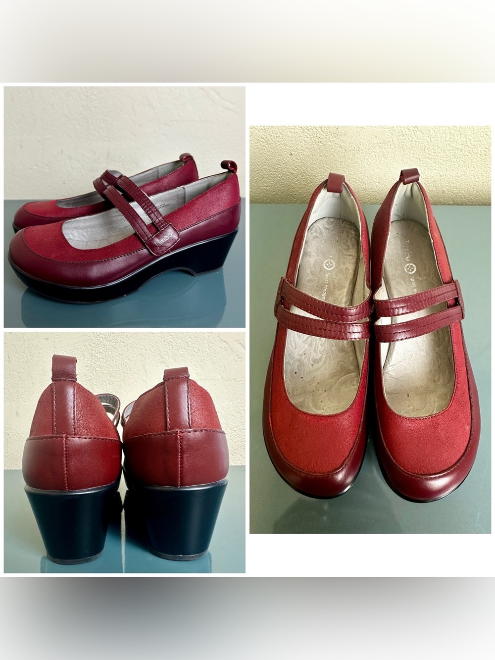 Jambu Scarlet Too Mary Jane Wedge Shoe W’s 8.5 Red Leather Comfort Work Shoe Ex!